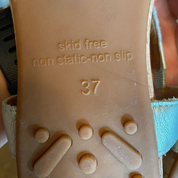 ANTHROPOLOGIE Miss Albright Philadelphia Blue Metallic Leather Strappy Sandals - Picture 8 of 10